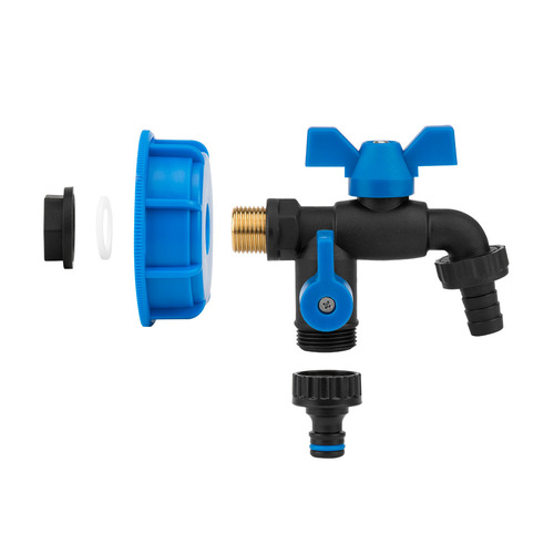 Zestaw IBC S60x6 + kran BLACK RAVEN GZ 2x3/4'' NYLON/BRASS na wąż 5/8"+ nypel 2