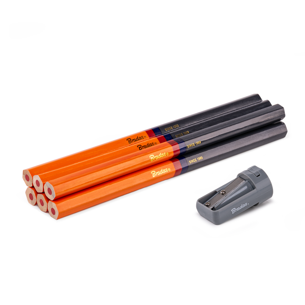 Zestaw ołówków budowlanych z temperówką 180mm HEX 6 szt. dual colour  1