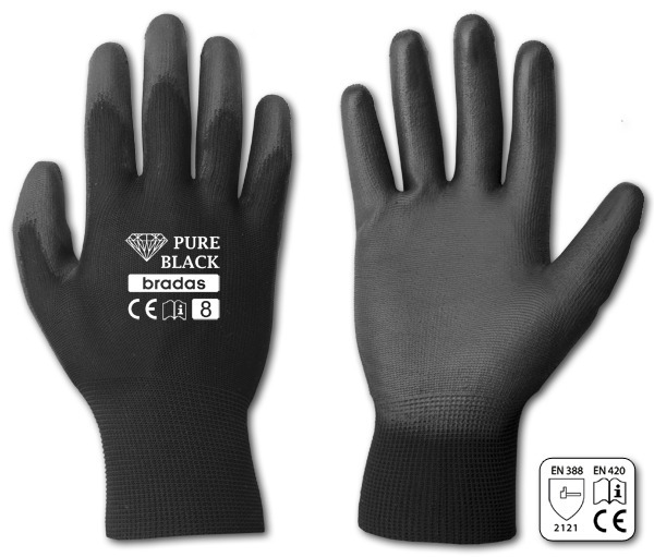 Rękawice ochronne PURE BLACK poliuretan, rozmiar 8 1