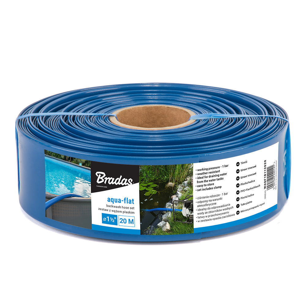 Wąż płaski AQUA - FLAT PE/EVA w zestawie z opaską W.P.1 - 1 1/2" - 30m 1