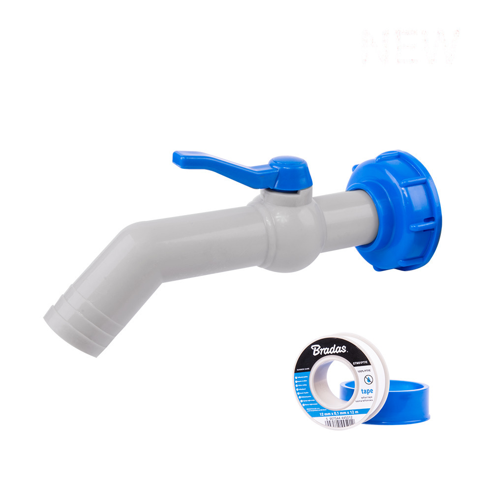 Zestaw - Kran PP 45° z przyłączem IBCS60x6 na wąż 32mm z taśmą PTFE 1