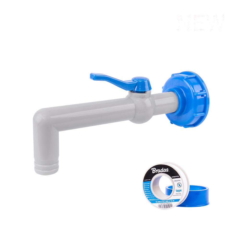Zestaw - Kran PP 90° z przyłączem IBCS60x6 na wąż 25mm z taśmą PTFE 1