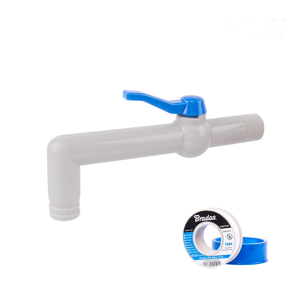 Zestaw - Kran PP 90° 3/4'' na wąż 25mm, dł. 20cm, z taśmą PTFE 1