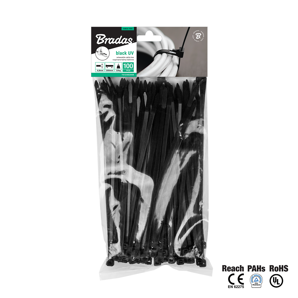 Taśma kablowa rozpinana 7,6 x 370mm UV BLACK	100szt. 1