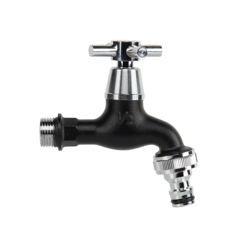 Kran z zaworem kulowym GZ 1/2" i 3/4" + nypel mosiądz chromowany / czarny 1