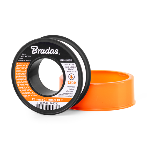Taśma teflonowa PTFE gaz / gorąca woda 12mm / 0,1mm / 10mm 1