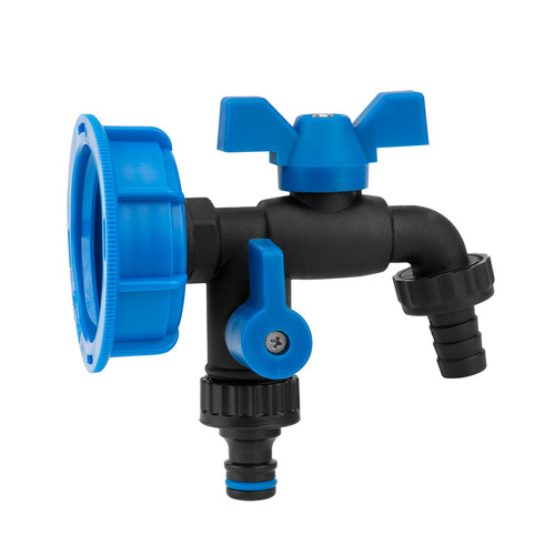 Zestaw IBC S60x6 + kran BLACK RAVEN GZ 2x3/4'' NYLON/BRASS na wąż 5/8"+ nypel 1