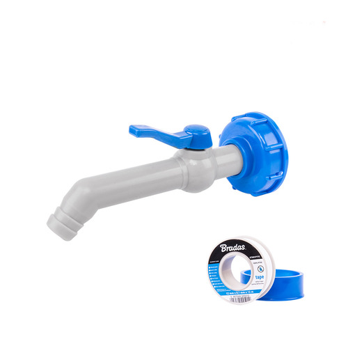 Zestaw - Kran PP 45° z przyłączem IBCS60x6 na wąż 25mm z taśmą PTFE 1