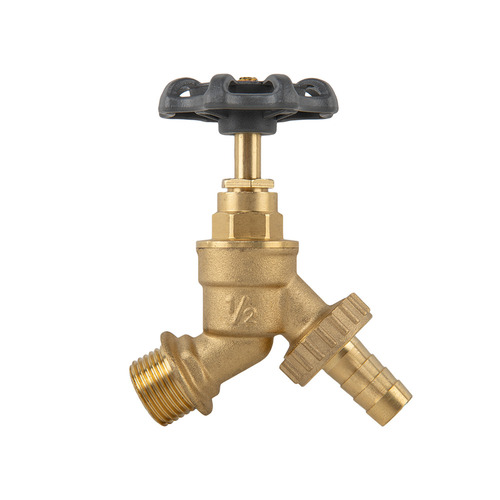 Kran z zaworem GZ 1/2" x GZ 3/4" i przyłączem na wąż 13mm ROUND HANDLE 1