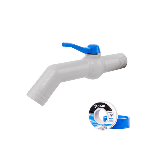 Zestaw - Kran PP 45° 1'' na wąż 32mm, dł. 20cm, z taśmą PTFE 1